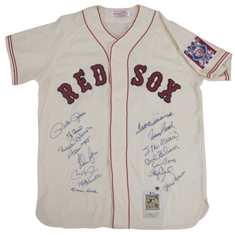 All Century Team Multi Signed Boston Red Sox Ted Williams Flannel Jersey With 15 Signatures Including Williams, Aaron, Musial & Mays (Beckett)